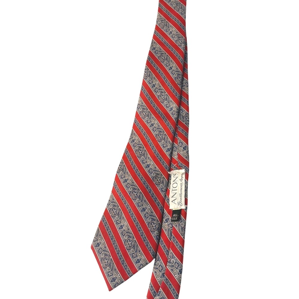 Christian Dior Vintage Silk Tie Red Blue Paisley Striped Mens Necktie Paris NY